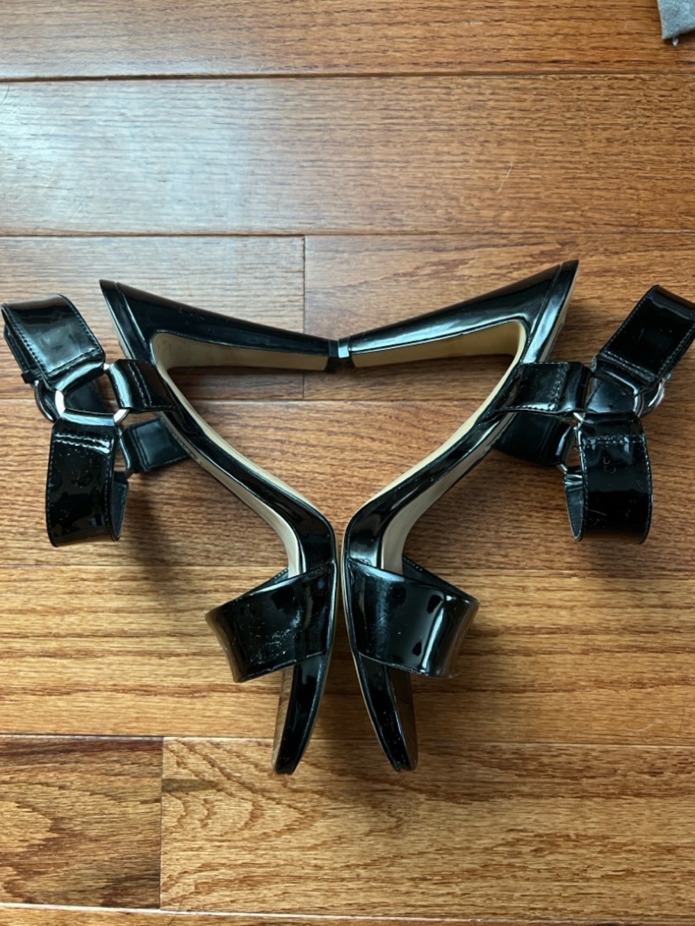 Karl Lagerfeld Black Patent Ankle-Strap Stiletto Sandals - Picture 7 of 15